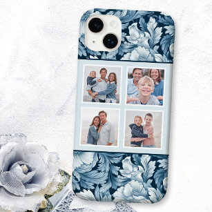 Elegant 4-Photo Blue Vintage Floral Case-Mate iPhone 14 Plus Case