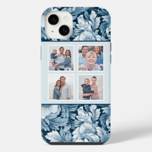 Elegant 4-Photo Blue Vintage Floral iPhone 14 Plus Case