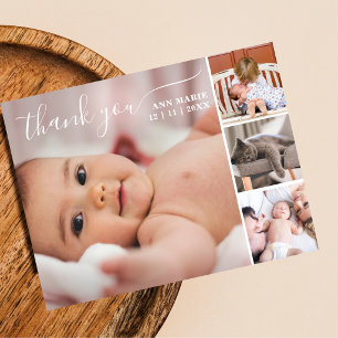 Elegant 4 Photo Collage Baby Shower Thank You Postcard