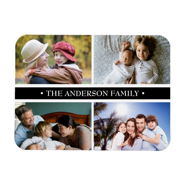 Elegant 4 Photo Collage Black Stripe Magnet (Horizontal)