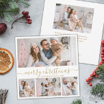 Elegant 4 Photo Collage Gold Script Christmas Holiday Card<br><div class="desc">Elegant Modern Minimalist White and Gold "Merry Christmas" Calligraphy Script 4 Photo Collage Holiday Card. This festive, whimsical mimimalist, four (4) photo holiday card template features a pretty photo collage and says „Merry Christmas”! The „Merry Christmas” greeting text is written in a beautiful hand lettered swirly swash-tail font type in...</div>