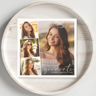 Elegant 4 Photo Collage Graduation Party Napkin