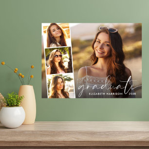 Elegant 4 Photo Collage Graduation Poster