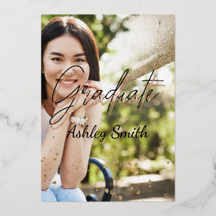Elegant 4 Photo Graduation Foil Invitation
