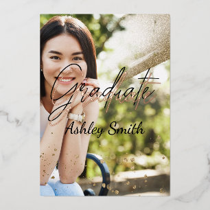 Elegant 4 Photo  Graduation  Foil Invitation