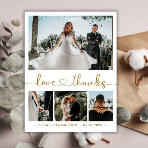 Elegant 4 Photo Heart Script Wedding Thank You Card