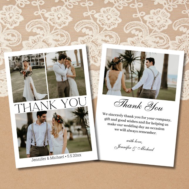 elegant 4 photos collage modern script wedding thank you card (Creator Uploaded)