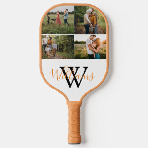 elegant 4 photos family collage monogram name pickleball paddle