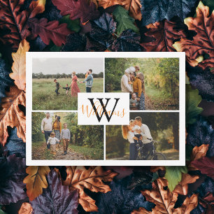 elegant 4 photos family monogram holiday card