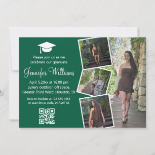elegant 4 photos graduation party green qr code invitation