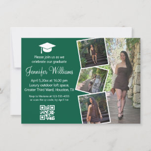 elegant 4 photos graduation party green qr code invitation