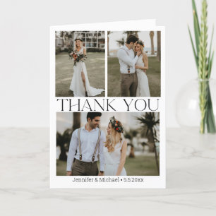 elegant 4 photos modern script wedding thank you card