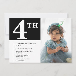 Elegant 4th birthday invitation Black Chic Photo