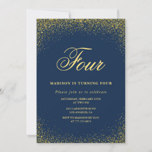 Elegant 4th birthday invitation Gold Navy Glam