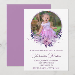 Elegant 4th birthday invitation Photo Floral Boho
