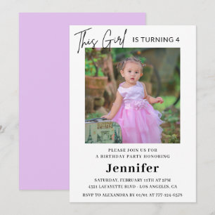 Elegant 4th birthday invitations Photo Girl Modern