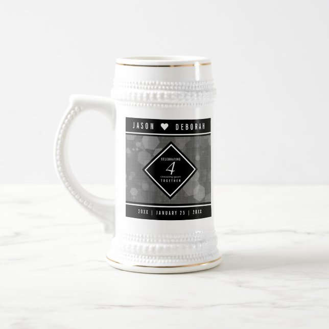 Elegant 4th Linen Wedding Anniversary Celebration Beer Stein (Left)