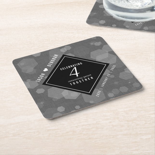 Elegant 4th Linen Wedding Anniversary Celebration Square Paper Coaster (Angled)