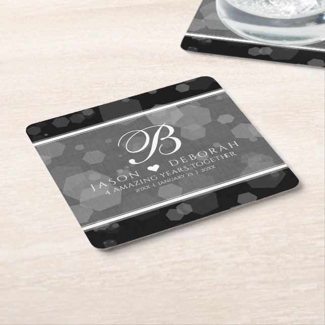 Elegant 4th Linen Wedding Anniversary Celebration Square Paper Coaster (Angled)