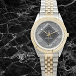 Elegant 4th Linen Wedding Anniversary Celebration Watch<br><div class="desc">Celebrate the 4th linen wedding anniversary and a love that stands the test of time with this stylish watch! Elegant white lettering with hexagonal confetti on a grey linen background add a memorable touch for this special occasion and milestone. Personalise with the couple's names and dates of marriage. Design ©...</div>