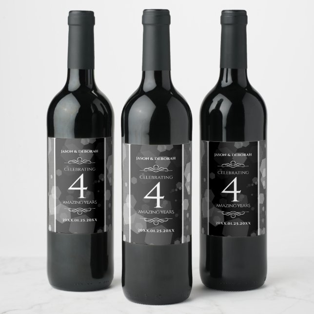 Elegant 4th Linen Wedding Anniversary Celebration Wine Label (Bottles)