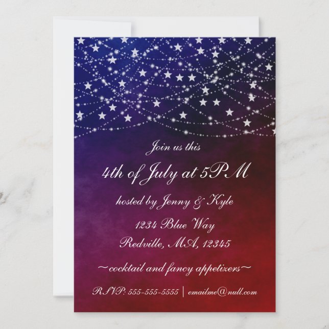 Elegant 4th of July Twinkle Lights Stars Party Invitation (Front)