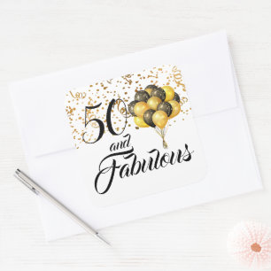 Elegant 50 and Fabulous Birthday Gold Confetti Square Sticker