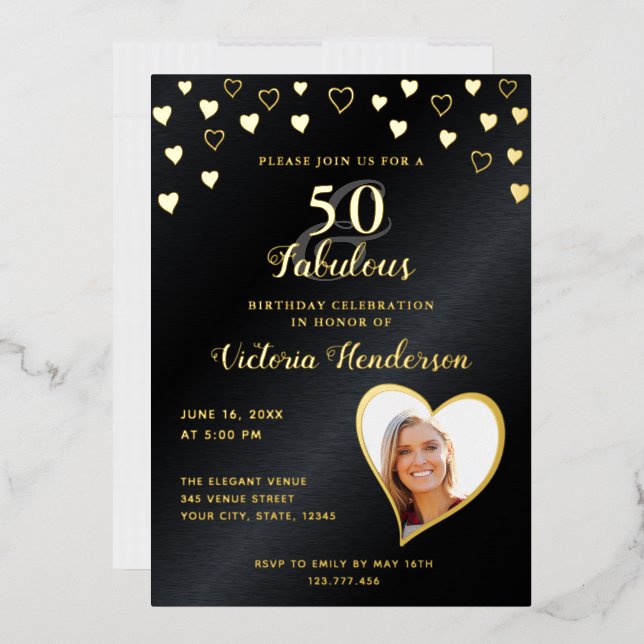 Elegant 50 and Fabulous Black and Gold Birthday (Envelope)