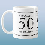 Elegant 50 and Fabulous Custom Name Birthday Coffee Mug<br><div class="desc">An elegant modern typography 50 and Fabulous personalised name design with a simple double border to help you celebrate this memorable milestone.
Change the name and age to customise.</div>