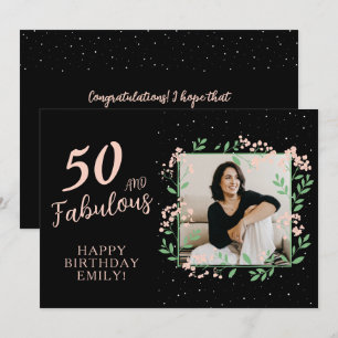 Elegant 50 and Fabulous Flower 50th Birthday Photo Card