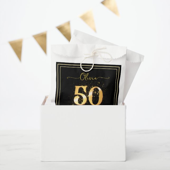 Elegant 50 and Fabulous Gold Black Favour Bags (Party)
