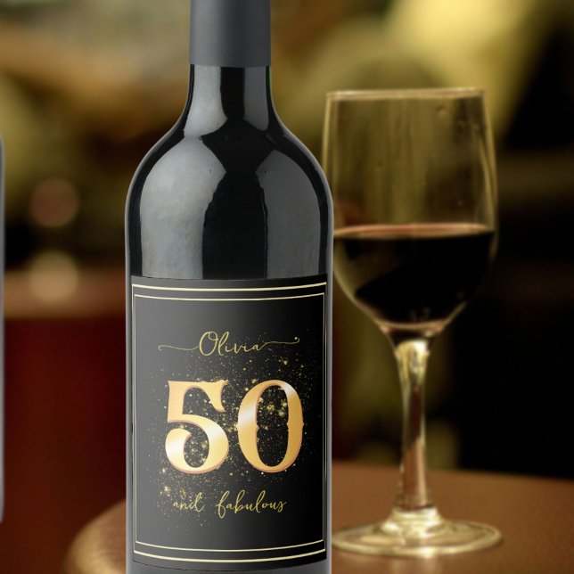 Elegant 50 and Fabulous Gold Black Wine Label (Creator Uploaded)