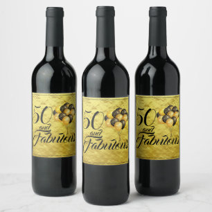 Elegant 50 and Fabulous Gold Foil Black Typography Wine Label