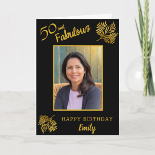 Elegant 50 and Fabulous Gold Foliage 50th Birthday Card