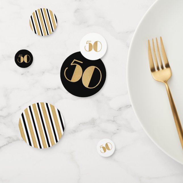Elegant 50 and Fabulous Gold Glitter Black Stripes Confetti (Group)
