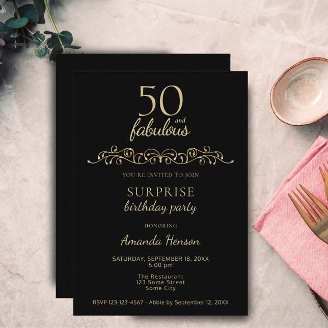 Elegant 50 and Fabulous Ornament 50th Birthday Invitation (Creator Uploaded)