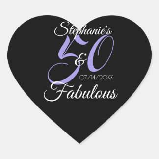 Elegant 50 and Fabulous Personalised Birthday Clas Heart Sticker