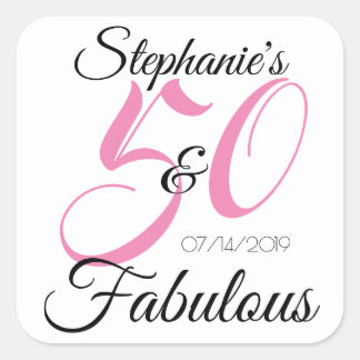 Elegant 50 and Fabulous Personalised Birthday Square Sticker