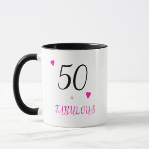 Elegant 50 and fabulous pink hearts 50th birthday mug