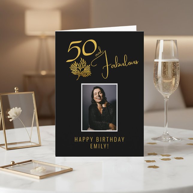 Elegant 50 and Fabulous Twigs 50th Birthday Photo Card (Creator Uploaded)