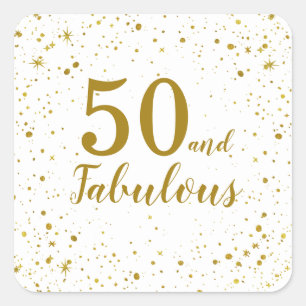 Elegant 50 and Fabulous White and Gold Birthday Square Sticker
