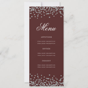 Elegant 50 Birthday Menu Silver Burgundy Confetti Invitation