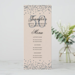 Elegant 50 Birthday Menu Silver Confetti Champagne Invitation
