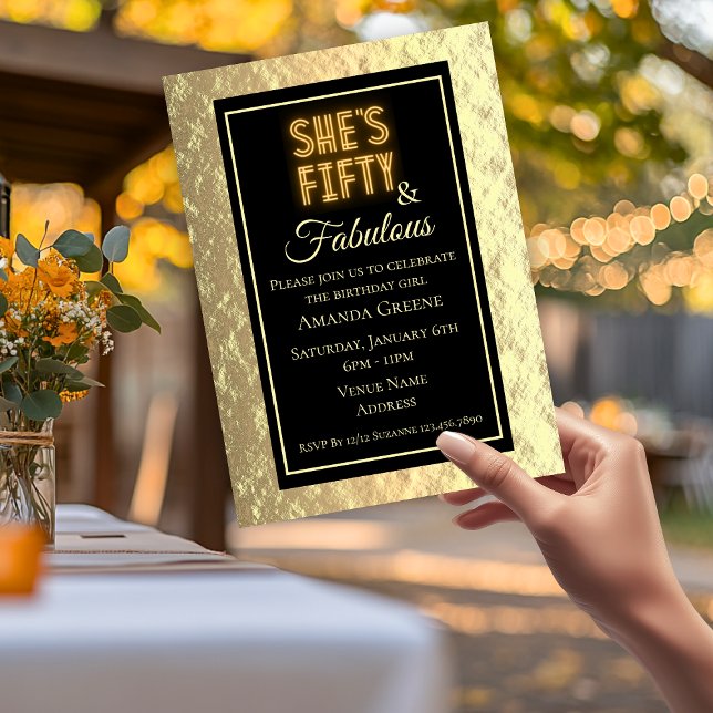Elegant 50 & Fab black and gold Birthday Party Invitation (Elegant 50 & Fab black and gold Birthday Party Invitation)