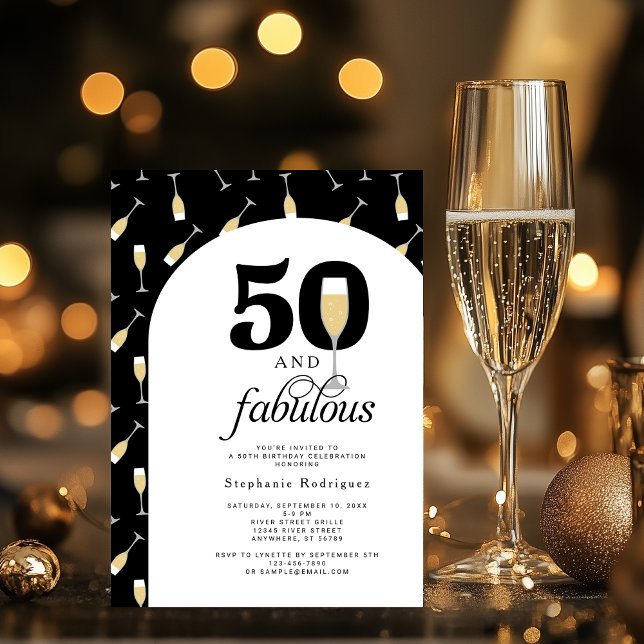Elegant 50 Fabulous Birthday Invitation (Shown on a 5" x 7" card)