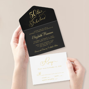 Elegant 50 Fabulous Black 50th Birthday Party Foil All In One Invitation