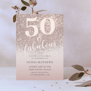 Elegant 50 & Fabulous Glitter Rose Gold Birthday  Invitation