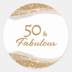 Elegant 50 & Fabulous Gold Birthday Classic Round Sticker