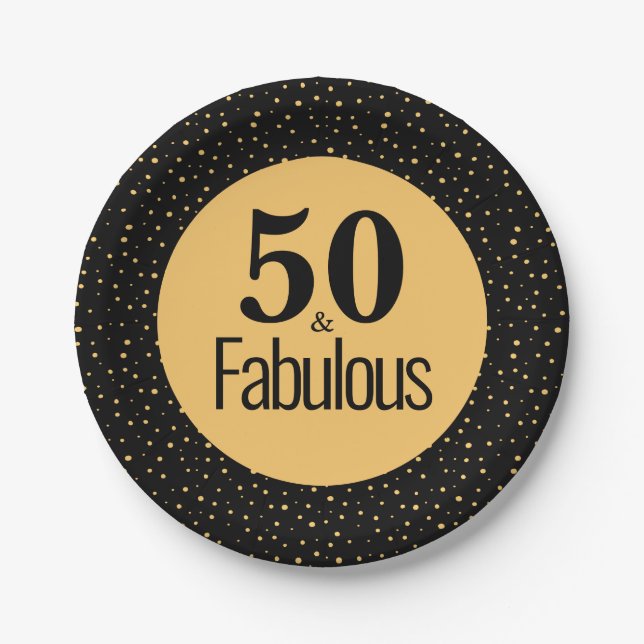 Elegant 50 & Fabulous Gold Black Birthday Paper Plate (Front)