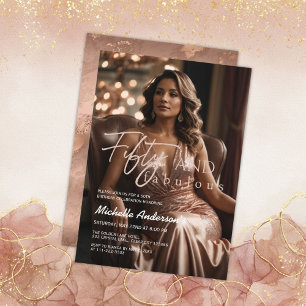 Elegant 50 & Fabulous Photo Rose Gold Invitation